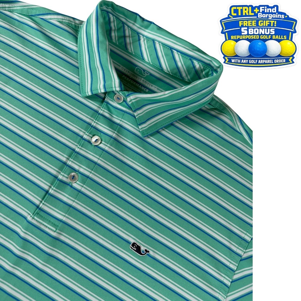 Vineyard Vines Performance Striped Golf Polo Polyester Spandex Green Mens L‎